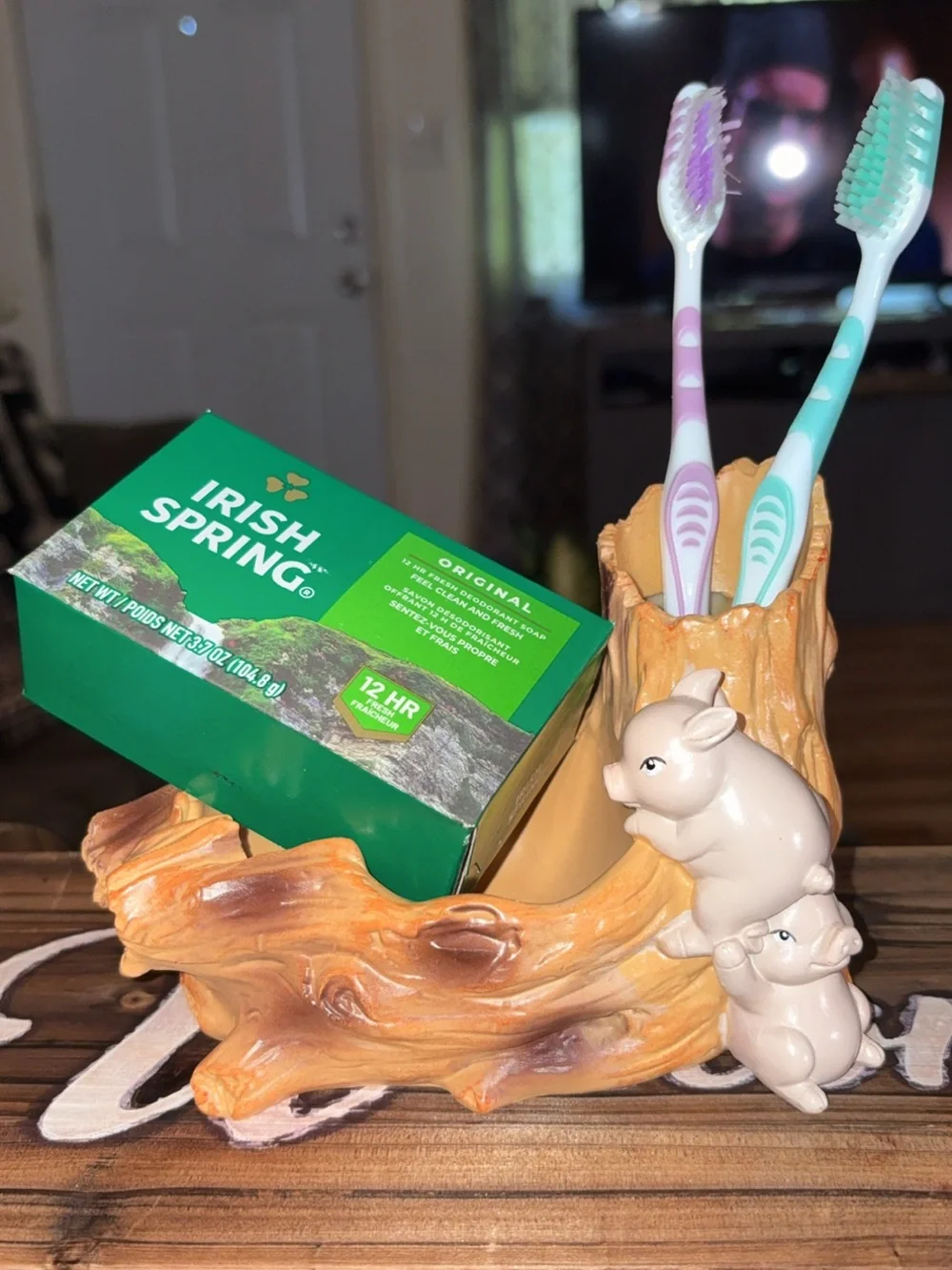 Resin Piglet Planter in Warm Tan and Cream